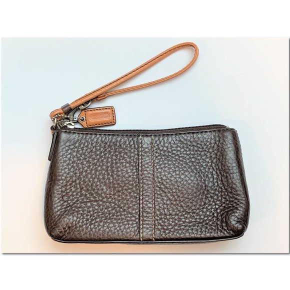 Coach Handbags - Coach Brown Pebbled Leather Wristlet